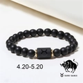 Macro detail of Taurus zodiac matte black agate beaded bracelet with gold spacers - Taurus (ZJ4597)