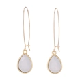 Detailed view of long gold teardrop earrings with translucent gray stones and fish hooks - Milky White (ZJ3437)