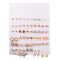 Set of 30 pairs assorted stud earrings featuring pearls, crystals, and floral heart motifs - Rose Gold Flower Heart Style (ZJ2806)