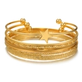 Vintage gouden dikke open armband set met sterhanger en onregelmatige lagen - Gouden Pentagram Hanger Stapelbare Stijl (ZJ12665)