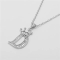 Close-up of silver crown-topped letter D pendant with micro-paved cubic zirconia - Letter D / Silver