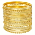 Set of 10 gold-plated bangle bracelets featuring polished, twisted, and geometric patterns - Multi-Style Gold Bangle Set (ZJ12661)