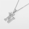 Detail of silver crown initial N necklace with micro-paved cubic zirconia stones - Letter N / Silver