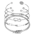 Boheemse zilveren metalen manchetarmbandenset van zes stuks met oneindigheidssymbool - Zilveren Boho Symbool Stijl (ZJ12610)