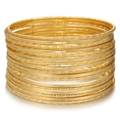 17-delige gouden stapelarmbandset met gladde en diamantgeslepen metalen afwerkingen - Gouden Gelaagde Ruit Set (ZJ12667)