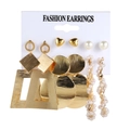 6-Paar-Set goldfarbene Schmetterlings- und Perlenohrringe mit gebürsteter Metalltextur - Gold 6 Paare Retro Minimalistisch Perlen Set (ZJ3389)