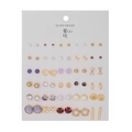 Set of 30 pairs of geometric metal and pearl stud earrings on white display card - Multi-color Combination Fashion Style (ZJ11435)