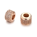 Rose gold cylinder charm bead with pavé-set clear cubic zirconia for DIY bracelets - Rose Gold Pave White Zirconia Cylinder (ZJ2415)