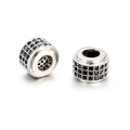 Silver cylinder charm with black pave zirconia and milgrain edge for bracelets - Silver Pave Black Zirconia Cylinder (ZJ2405)