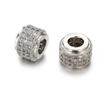 Silver cylinder beads with white zirconia micro-pave for DIY bracelet making - Silver Pave White Zirconia Cylinder (ZJ2415)