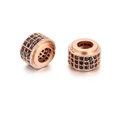 Rose gold cylinder spacer bead with black cubic zirconia pavé for DIY jewelry - Rose Gold Pave Black Zirconia Cylinder (ZJ2405)