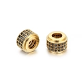 Gold plated charm with micro-pave black zircon for DIY bracelets and necklaces - Gold Pave Black Zirconia Cylinder (ZJ2405)