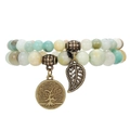 Detail of double-layer natural stone beaded bracelets with tree of life and leaf charms - Tree of Life Amazonite Style (ZJ14027)