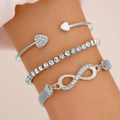 Zilverkleurige driedelige sieradenset met hartring, tennisketting en infinity armband - Zilveren Dubbel Hart Oneindigheidsstijl (ZJ11955)