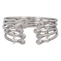 Set of five silver punk fist open bracelets showing detailed metal texture and unique design - Silver Fist Motif 5-Piece Set (ZJ14408)