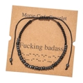 Morse code bracelet with black and silver beads on a card featuring Fucking Badass text - Fucking Badass (ZJ5554)