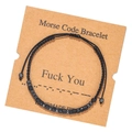 Handmade Morse code bracelet with black beads on a card featuring Fuck You message - Fuck You (ZJ6349)