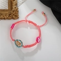 Adjustable pink woven bracelet featuring a golden spider charm and blue beaded accents - Pink Spider Heart Style (ZJ3191)