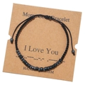 Handmade Morse code bracelet with black cord and grey beads on an I Love You gift card - I Love You (ZJ3616)