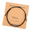 Handmade Morse code woven bracelet with Ohana message on brown craft card display - Ohana (ZJ4313)