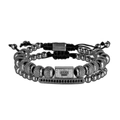 Verstellbares Herren-Perlenarmband-Set mit Kronenanhänger und Zirkonia in Gunmetal-Optik - Gun-Schwarz Stil (ZJ5803)