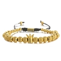 Pulsera de cuentas corona dorada con bolas de rejilla y cordón negro ajustable - Corona Dorada-6MM