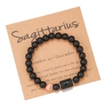 Detail view of Sagittarius zodiac beaded bracelet with matte black agate and gift card - Sagittarius (ZJ9627)