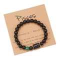 Pisces zodiac beaded bracelet with matte black stones and malachite on a display card - Pisces (ZJ9630)