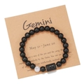 Detailed shot of Gemini zodiac beaded bracelet with matte black agate and marble stone - Gemini (ZJ9621)