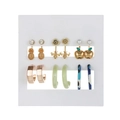 Set of 6 fashion earrings including bee, pineapple motifs and colorful resin hoops - Fruit Animal Fun Style (ZJ4553)