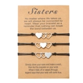 Dreiteiliges Edelstahl-Herz-Webarmband-Set mit verstellbarer Kordel auf Schwester-Geschenkkarte - 3 Herzen Schwestern Stil (ZJ6093)