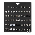 Set of 30 pairs assorted stud earrings with pearls, rhinestones, and geometric shapes - Black Silver Fashion Simple Style (ZJ2155)