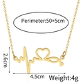 Detail der Maße des goldenen EKG-Herz-Anhängers mit 50+5cm Edelstahlkette im Überblick - Herzschlag Herz Ichthys Stil (ZJ6616) / Groß / Gold