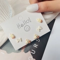 Set of s925 silver needle bear and bow earrings in creamy beige and white tones - Cartoon Bear Bow Style (ZJ8567) / 925 Silver Earring Post