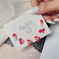 Three-piece Christmas earring set with resin Santa, stocking, and bear charms on a card - Santa Claus and Christmas Sock Style (ZJ8558) / 925 Silver Earring Post
