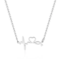 Poliertes Edelstahl Halskette mit EKG-Herzschlag und Ichthys-Herz-Anhänger - Herzschlag Herz Ichthys Stil (ZJ3392) / Klein / Silber