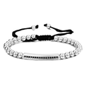 Adjustable braided bracelet with silver beads and black zircon bar for men and women - Silver (ZJ6652)