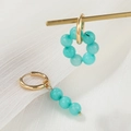 Asymmetric gold earrings with light blue beads and freshwater pearls on white fabric - Sky Blue Bead (ZJ6522)