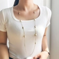 Elegante collar de cadena dorada con cuentas geométricas y pulsera de piedra azul - Cadena larga geométrica dorada (ZJ5119)