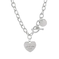 Collar de cadena plateada con colgante de corazón grabado Love You More y cierre tipo barra T - Colgante con letras Love de corazón (ZJ3341)