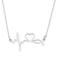 Silberne Edelstahlkette mit Herzschlag, Herz und Ichthys-Fisch-Anhänger - Herzschlag Herz Ichthys Stil (ZJ6617) / Groß / Silber