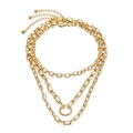 Collar dorado de tres capas con colgante redondo y cierre de mosquetón ajustable - Colgante de anillo de oro de triple capa (ZJ3899)