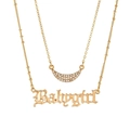 Collar doble dorado con colgante de luna e inscripción Babygirl de estilo gótico - Estrás de media luna con letras Babygirl (ZJ3073)