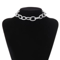 Collar de cadena de eslabones plateados en acero inoxidable pulido para mujer - Cadena de clavícula gruesa ovalada de plata (ZJ3676)