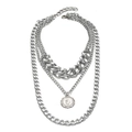 Collar de plata de tres capas con cadena cubana y colgante de moneda italiana - Moneda de retrato de plata de triple capa (ZJ3898)