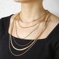 Set de collares dorados a capas con cadenas de serpiente, cubana y de cristales - Cadena de serpiente de diamantes de imitación multicapa dorada (ZJ13042)