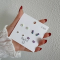 Detail eines S925 Silber-Ohrring-Sets mit lila Tulpen- und Blumenmustern auf Karten - 925 Silberstecker / Lila Tulpen-Blumen-Stil (ZJ6707)
