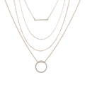 Collar de cuatro capas de oro rosa con colgantes de barra y círculo de diamante - Colgante geométrico de cuatro capas en oro rosa (ZJ5118)