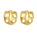 Polished gold chain-link hoop earrings with geometric H-shape cutout design - Hollow Chain Geometric Style (ZJ12520)
