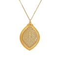 Elegante collar de gota dorado con colgante de hoja filigrana y cadena de estilo O - Colgante grande de lágrima de filigrana de oro (ZJ4094)
